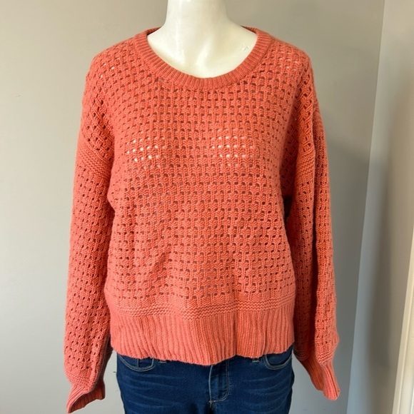 NAADAM Cashmere Wool Open Stitch Crewneck Sweater Coral Designer Sz S NEW - Picture 2 of 14
